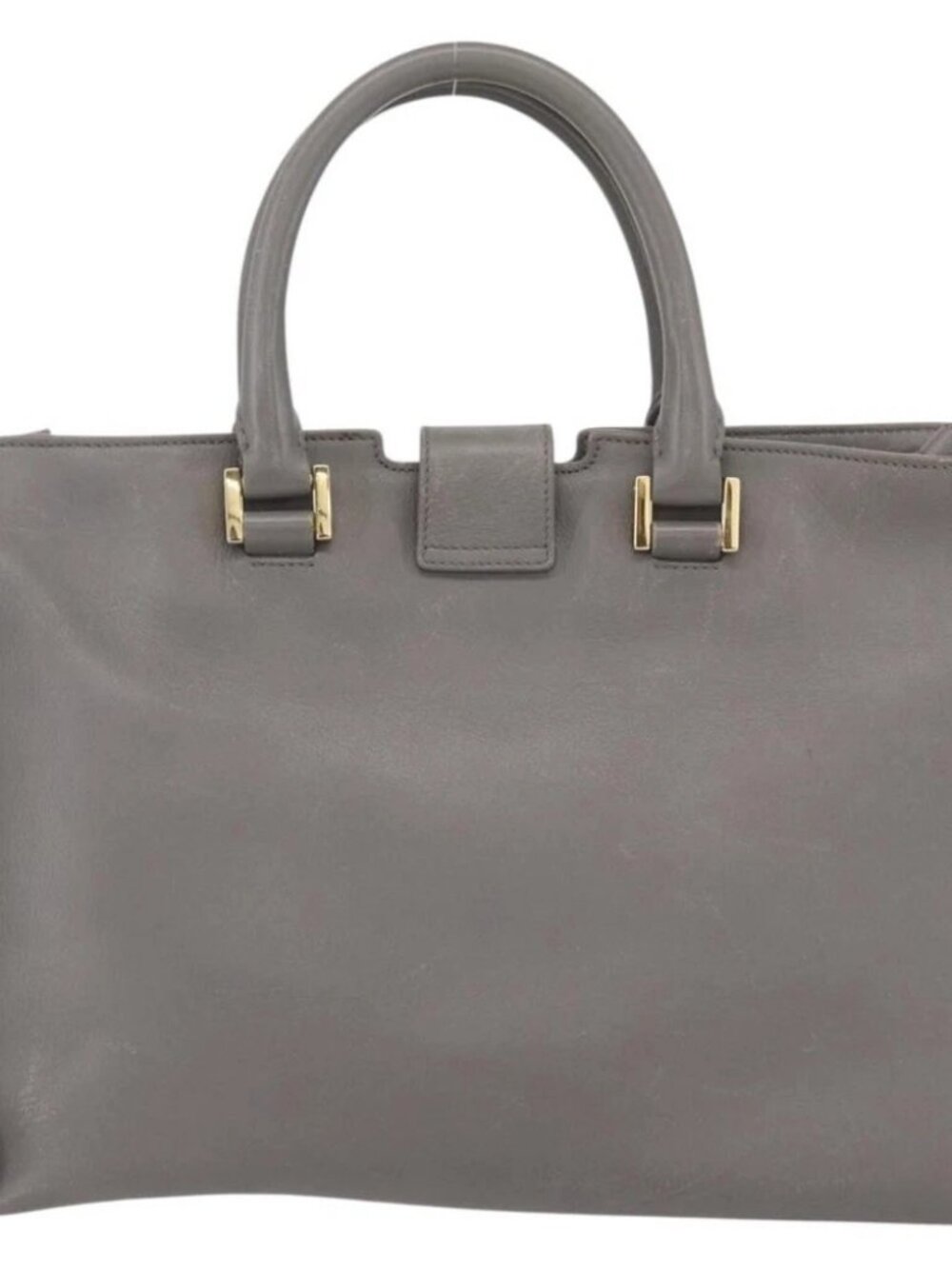 SAINT LAURENT Petit Cabas Hand Bag Leather 2way Gray Gold Auth - Picture 2 of 15